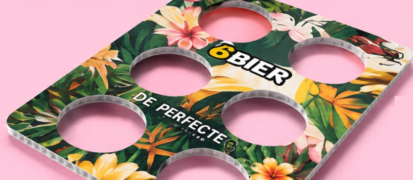 Vlakke 6BIER-tray met zes ronde gaten en tropische print